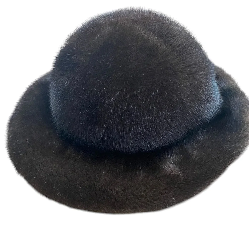 Vintage Evans Chicago‎ Brimmed Mink Fur Cloche Hat Glossy Mahogany Brown MCMLUXE
